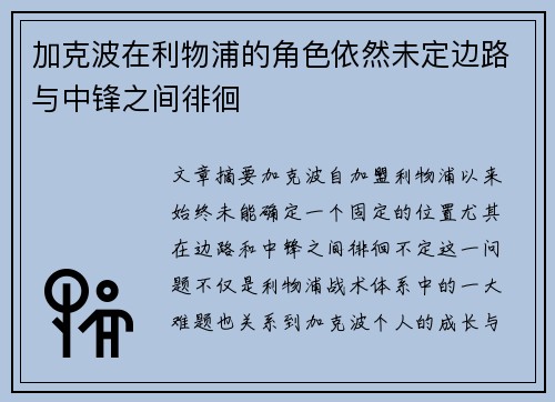 加克波在利物浦的角色依然未定边路与中锋之间徘徊 加克波在利物浦的角色依然未定边路与中锋之间徘徊